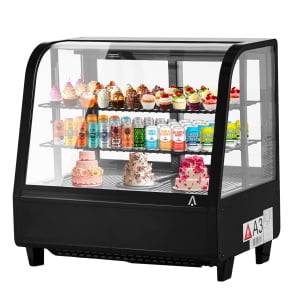 TEQIN Refrigerator Display Case, Countertop Display Refrigerator with LED Light and Adjustable Shelves, Commercial Display Fridge for Cakes, Coffee, Bakery, Supermarkets, Store