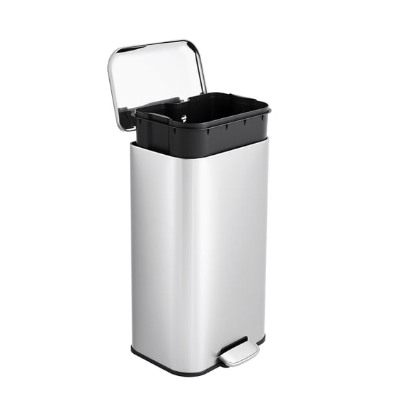 TEQIN Stainless Steel Trash Can with Lid, Large Garbage Can, Rustproof Step-on Kitchen Metal Trash Bin with Inner Bucket for Kitchen Office