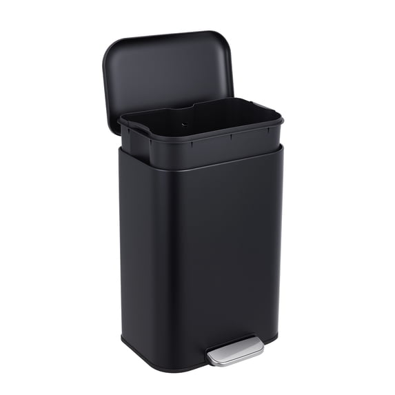 TEQIN Stainless Steel Trash Can with Lid, Large Garbage Can, Rustproof Step-on Kitchen Metal Trash Bin with Inner Bucket for Kitchen Office