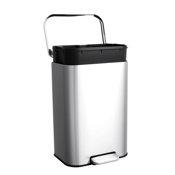 TEQIN Stainless Steel Trash Can with Lid, Large Garbage Can, Rustproof Step-on Kitchen Metal Trash Bin with Inner Bucket for Kitchen Office