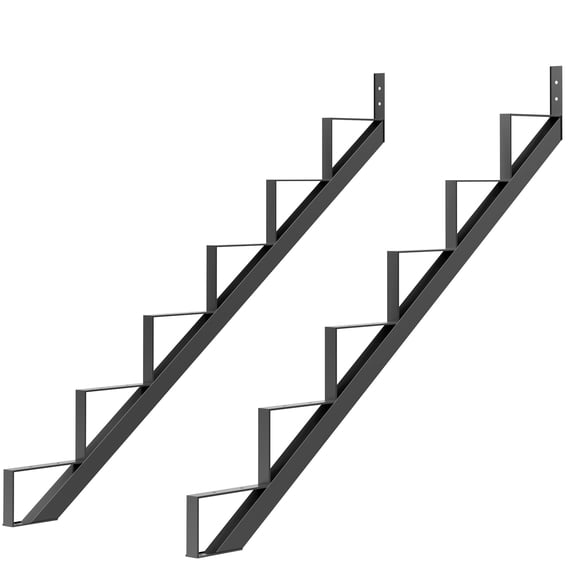 TEQIN Steel Stair Step Riser 1-7 Step, Metal Stair Stringer with Reinforcing Support Legs, Heavy Duty Steel Stair Stringer for Deck and Outdoor Steps (2 Pack)