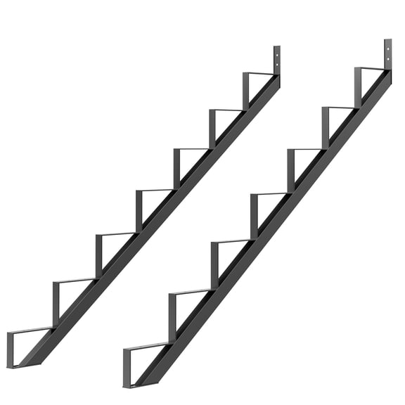 TEQIN Steel Stair Step Riser 1-7 Step, Metal Stair Stringer with Reinforcing Support Legs, Heavy Duty Steel Stair Stringer for Deck and Outdoor Steps (2 Pack)