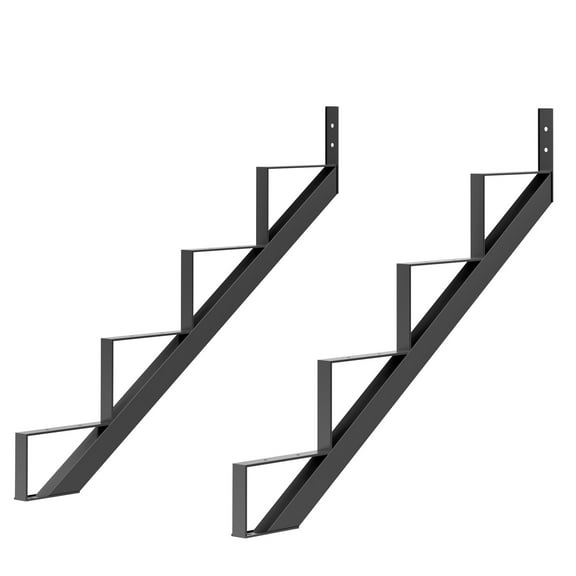 TEQIN Steel Stair Step Riser 1-7 Step, Metal Stair Stringer with Reinforcing Support Legs, Heavy Duty Steel Stair Stringer for Deck and Outdoor Steps (2 Pack)