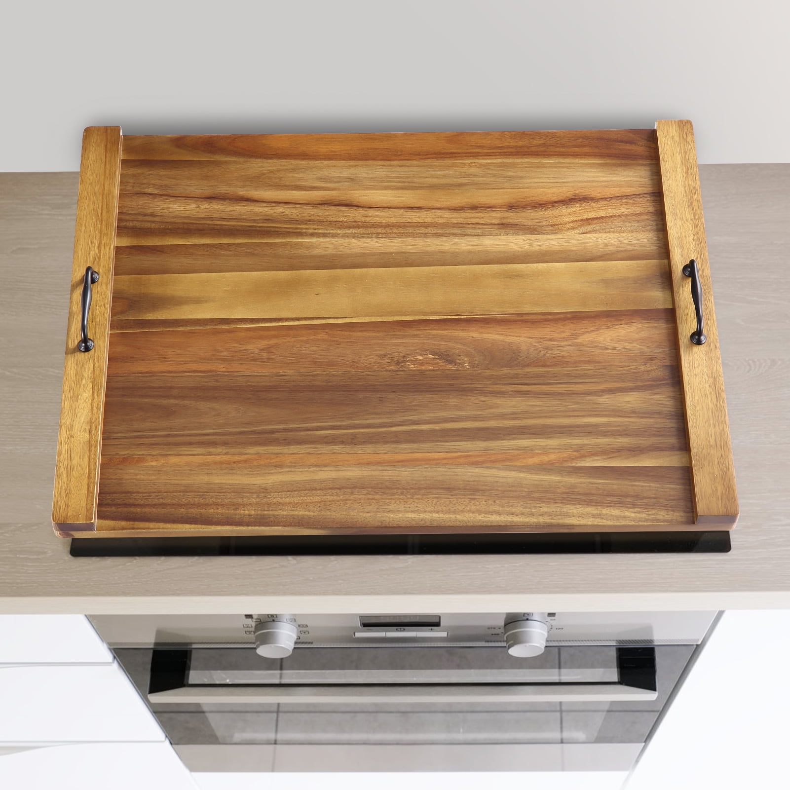 TEQIN Stove Top Covers for Electric Stove with Handles 30”x22” Acacia Wood Noodle Board for Gas Stovetop,Noodle Board Stove Top Covers for Gas Burners, Sink Cutting Board