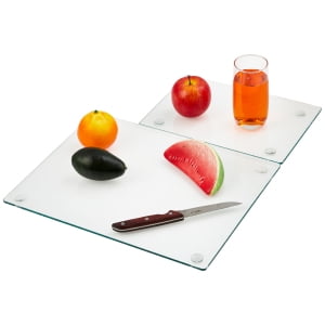 TEQIN Tempered Glass Cutting Board, 12x16"/12x8" Glass Cutting Board with Rubber Feet,Rectangle Chopping Plate for Kitchen Counter,Scratch Resistant,Heat Resistant, with Non-Slip Feet