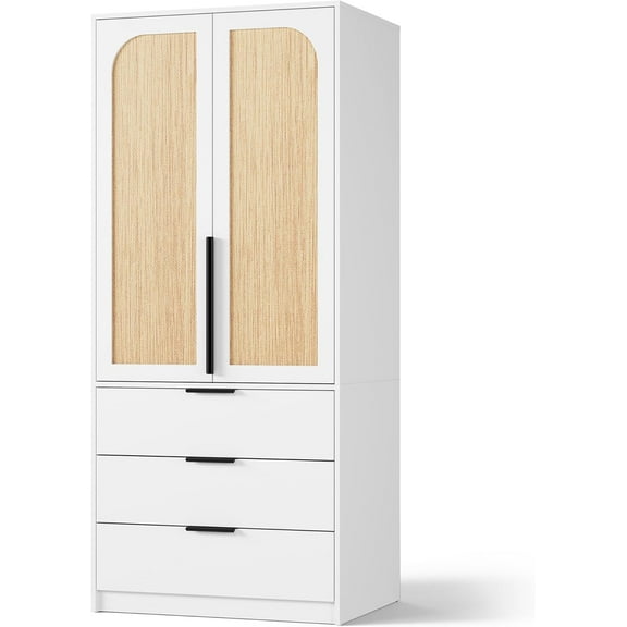 TEQIN Wardrobe Closet With 2 Doors and 3 Drawers,Bedroom Freestanding Armoire Storage Cabinet,Wooden Wardrobe Combination,Clothing Storage Cabinet For Bedroom, Large Capacity Storage
