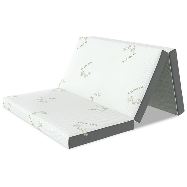 TEQSLI 4 Inch Folding Mattress, Portable Trifold Gel Memory Foam Fold