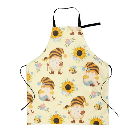TEQUAN Adjustable Waterproof Apron with Pockets, Cute Gnomes with Sunflowers Printed Cooking Kitchen Aprons