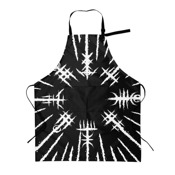 TEQUAN Adjustable Waterproof Apron with Pockets, Norse Viking White Symbol Lines Printed Cooking Kitchen Aprons