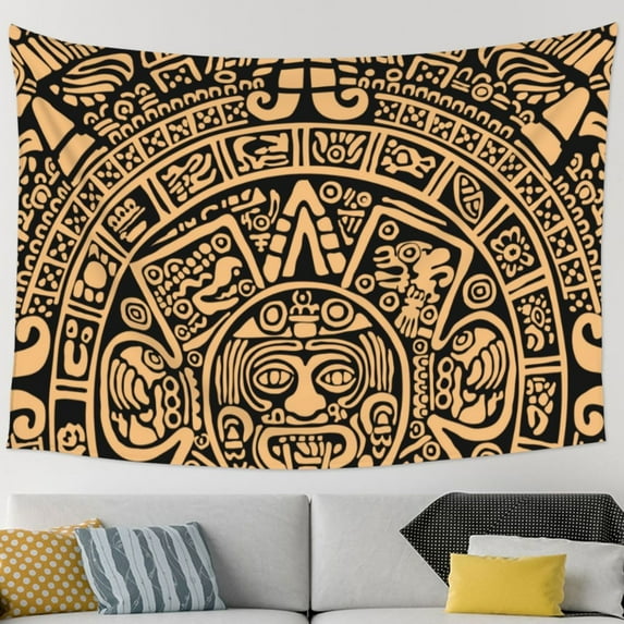 TEQUAN Ancient Mayan Occult Totem Pattern Large Tapestry, Aesthetic Tapestries Wall Hanging for Bedroom Living Room College Dorm Decor, 90 x 60 inches