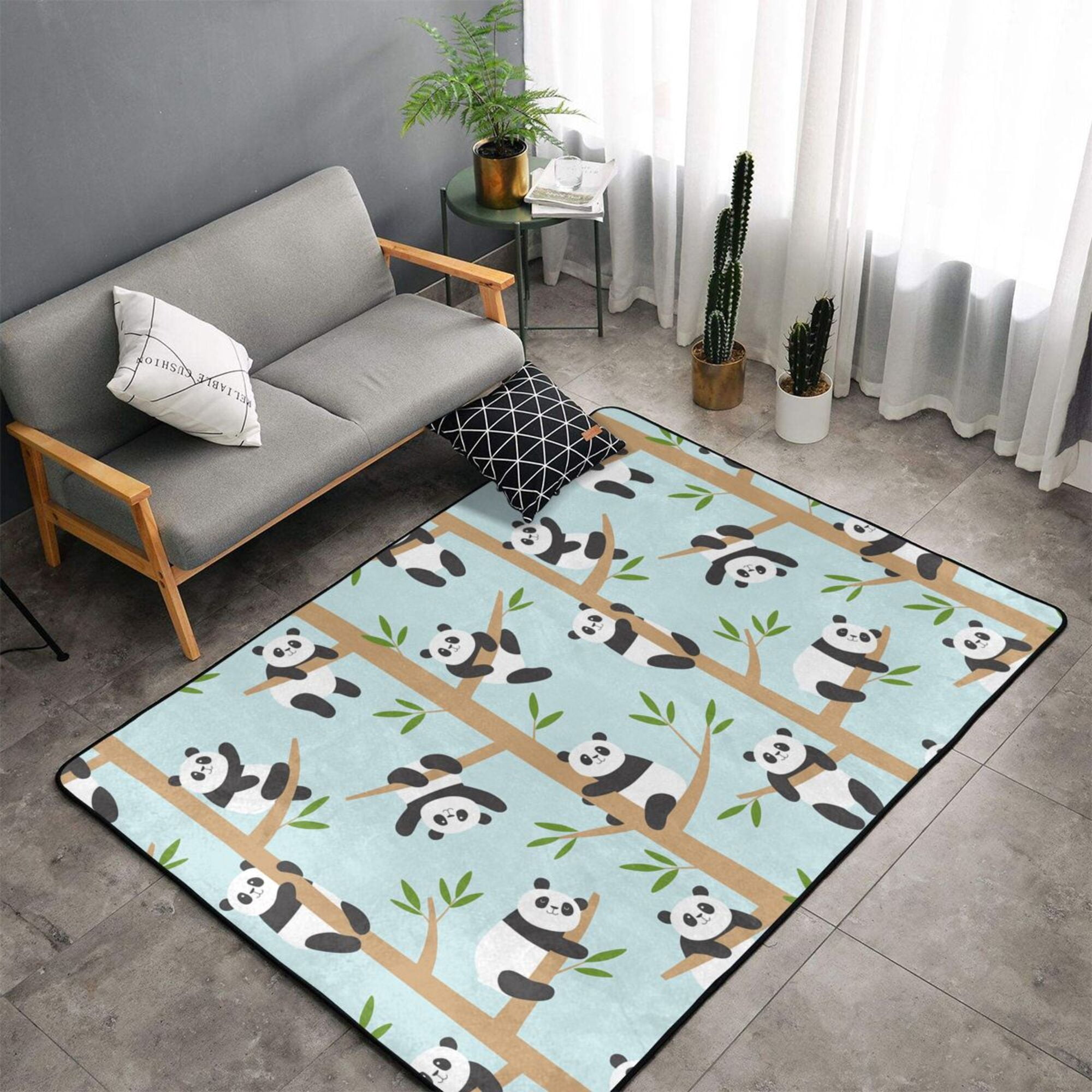 TEQUAN Area Rugs for Living Room Bedroom, Cute Panda Cartoon Bear ...