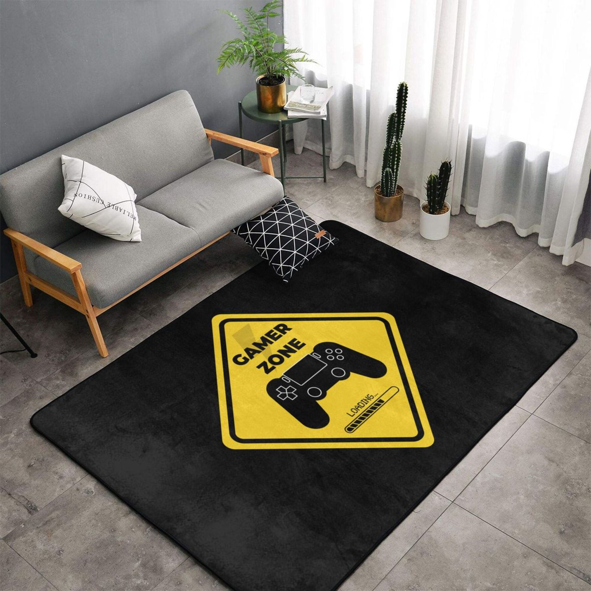 TEQUAN Area Rugs for Living Room Bedroom, Gamer Zone Warning Sign ...