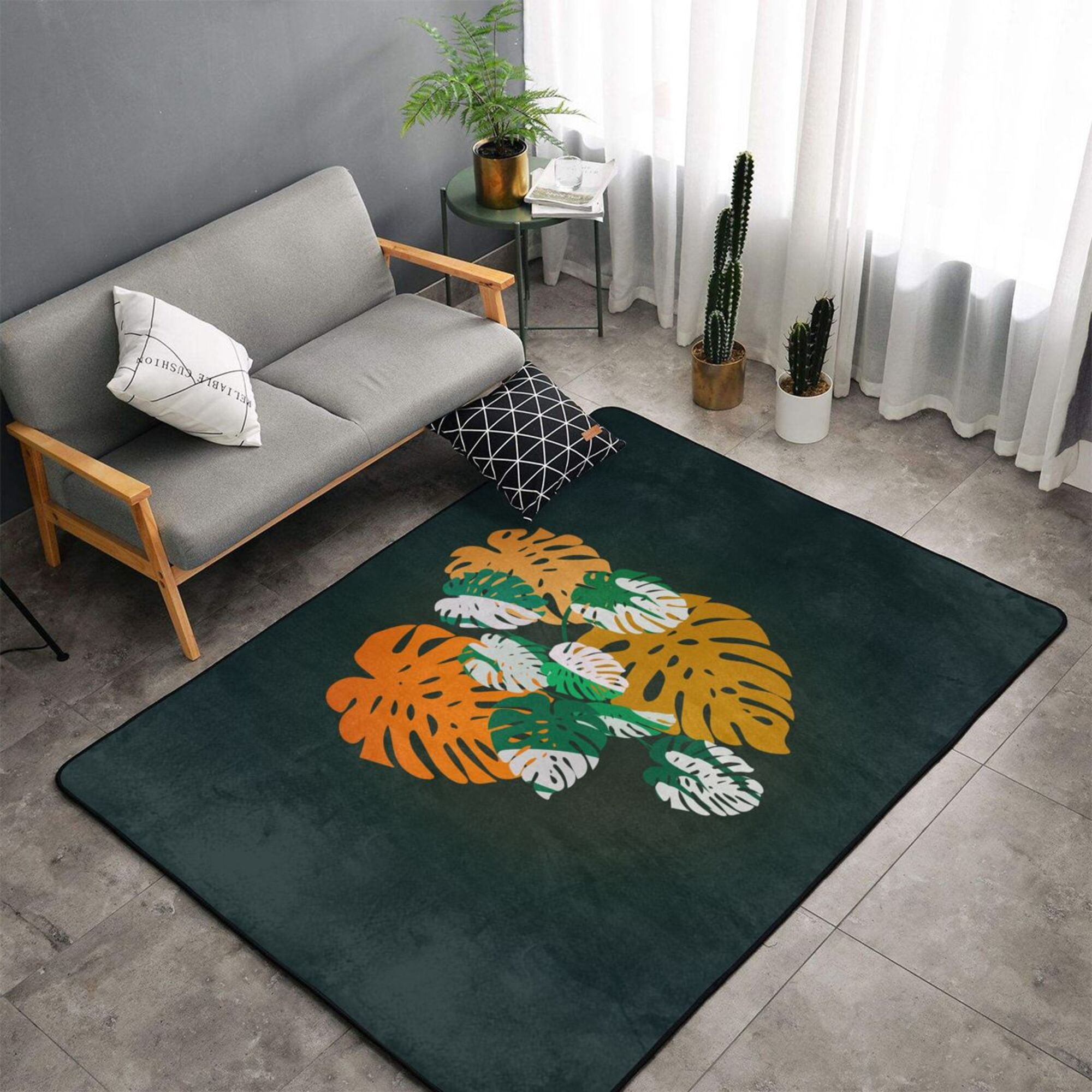 TEQUAN Area Rugs for Living Room Bedroom, Retro Bohemian Plant Leave ...