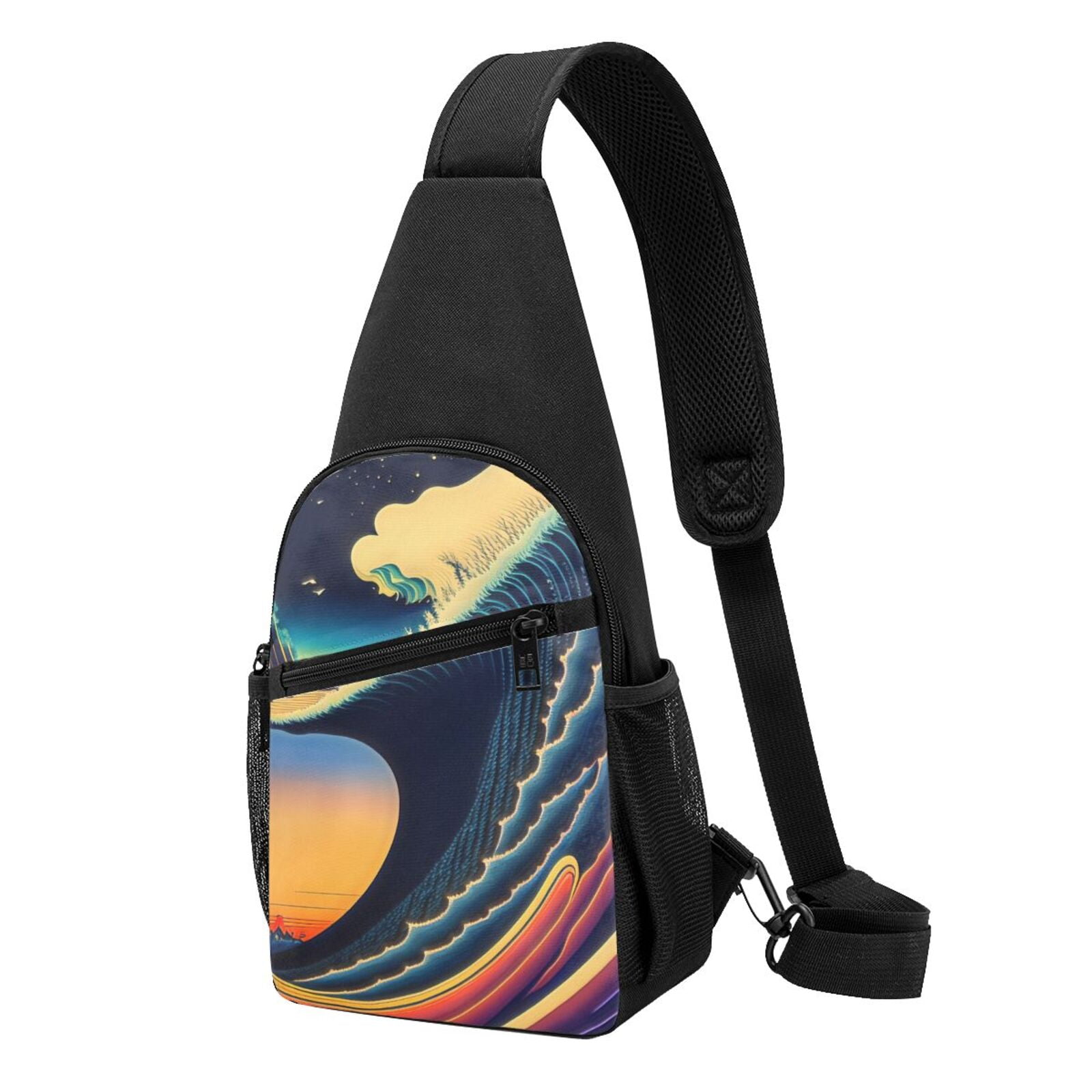 TEQUAN Crossbody Bag Chest Pack Japanese Style Ocean Wave Pattern