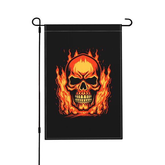 TEQUAN Devil Skull Fire Flames Garden Flags, 18 x 12 inch Double Sided Linen Outdoor Flag for Holiday Farmhouse Yard Home Decor
