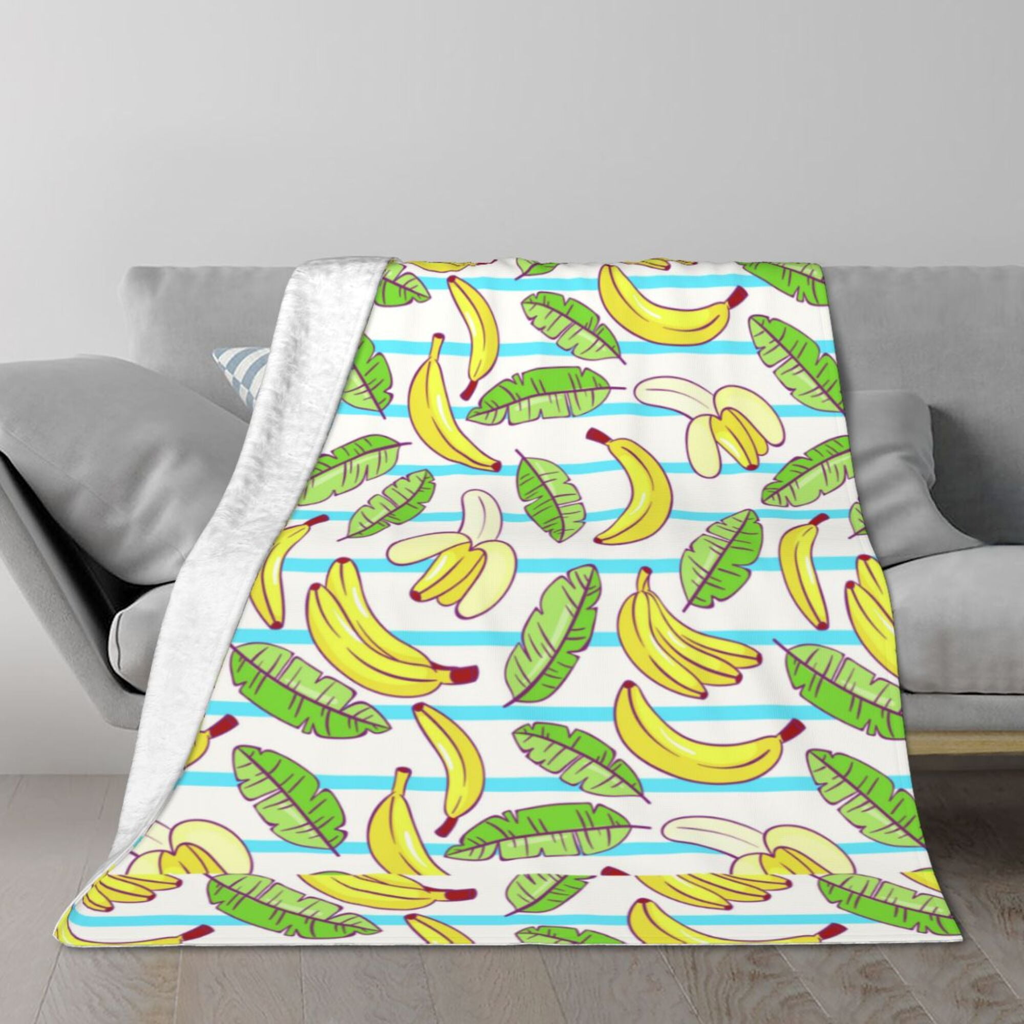 TEQUAN Double Layer Plush Bed Blanket, Cartoon Banana Fruit