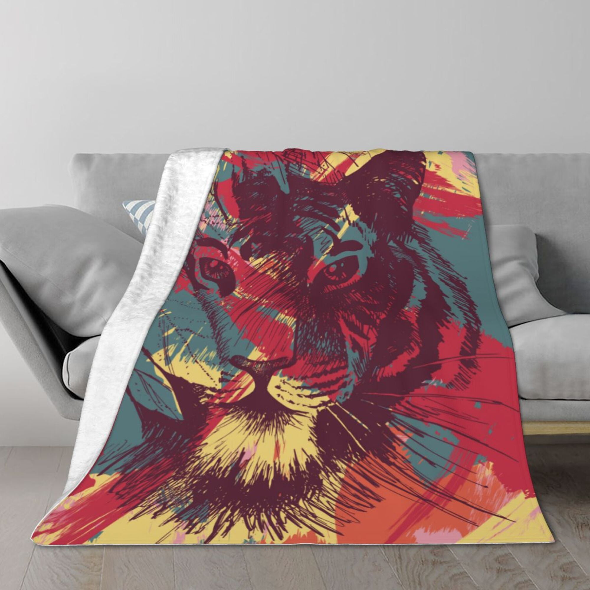 TEQUAN Double Layer Plush Bed Blanket, Grunge Tropical Jungle Tiger ...