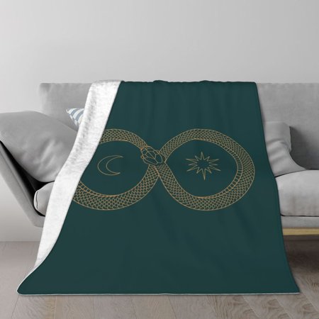 TEQUAN Double Layer Plush Bed Blanket, Ouroboros Symbol Pattern Cozy Soft Air Conditioner Throw Blankets, 50" x 40"