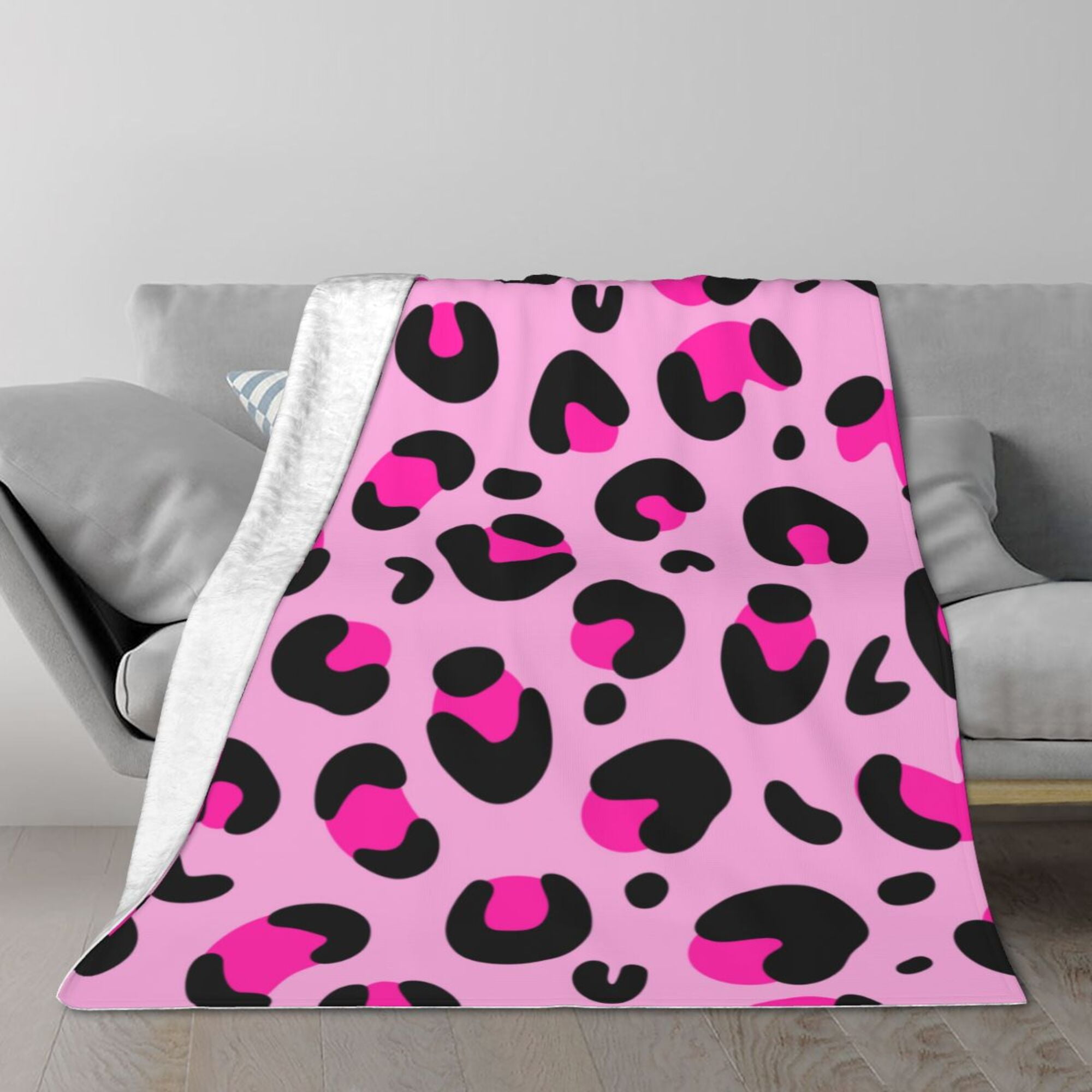 TEQUAN Double Layer Plush Bed Blanket, Pink Leopard Camouflage Pattern Cozy Soft Air Conditioner