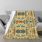 TEQUAN Double Layer Plush Bed Blanket, Vintage Egyptian Antique Ethnic Pattern Cozy Soft Air Conditioner Throw Blankets, 50" x 40"