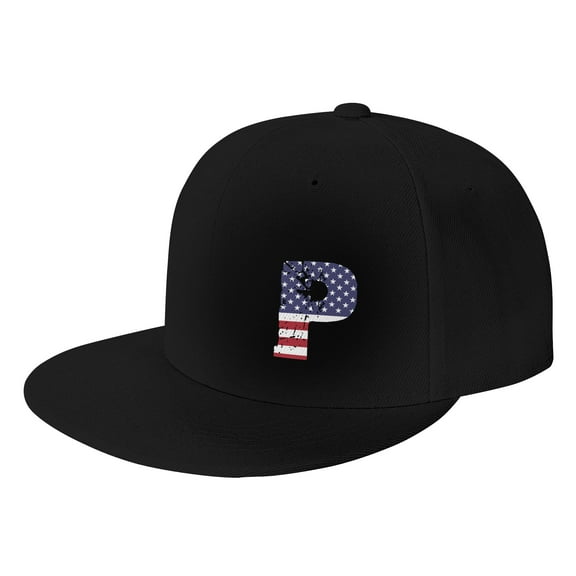 TEQUAN Flat Brim Hat Snapback Hats, Alphabet P America Usa Flag Pattern Adjustable Men Baseball Cap (Black)