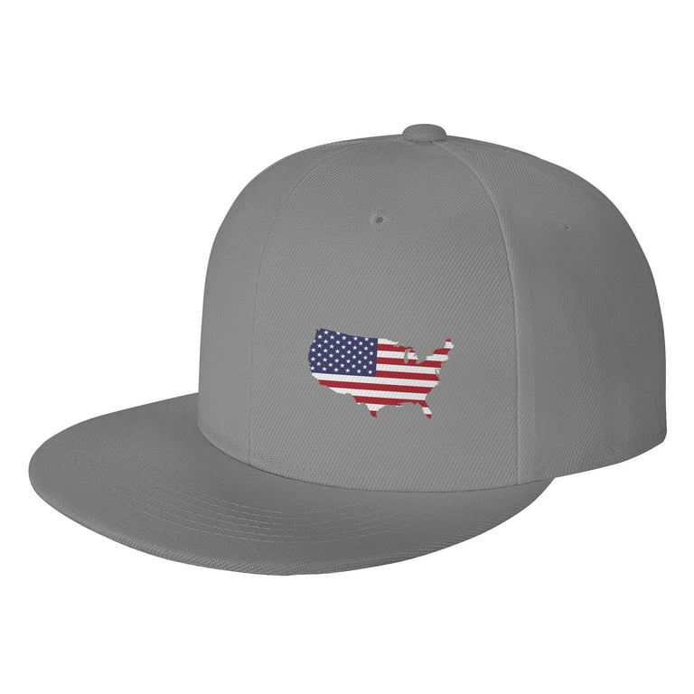 TEQUAN Flat Brim Hat Snapback Hats, America Country Flag Pattern Adjustable  Men Baseball Cap (Gray) 