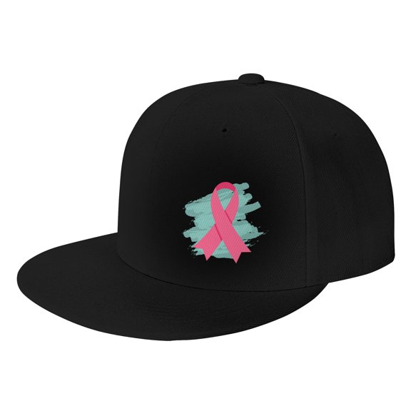 TEQUAN Flat Brim Hat Snapback Hats, Breast Cancer Awareness Ribbon Pattern Adjustable Men Baseball Cap (Black)