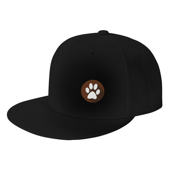 TEQUAN Flat Brim Hat Snapback Hats, Brown Feet Track Paws Pattern Adjustable Men Baseball Cap (Black)