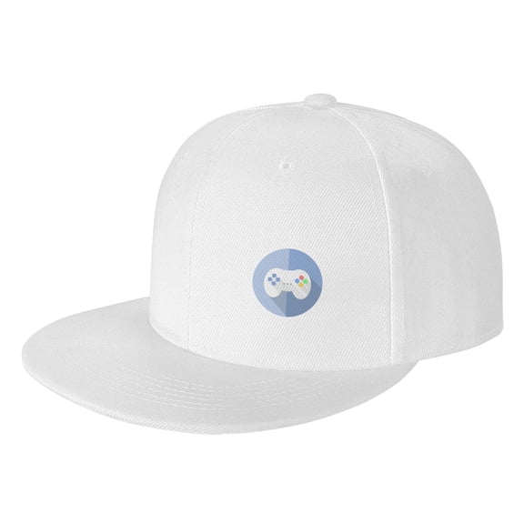 TEQUAN Flat Brim Hat Snapback Hats, Game Player Pattern Adjustable Men Baseball Cap (White)