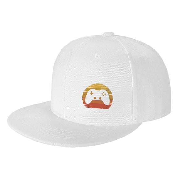 TEQUAN Flat Brim Hat Snapback Hats, Gaming Game Controller Pattern Adjustable Men Baseball Cap (White)