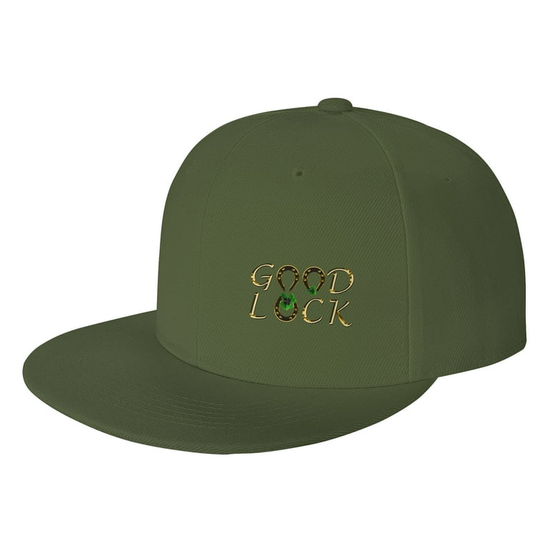 TEQUAN Flat Brim Hat Snapback Hats, Good Lock Four Leaf Clover Pattern  Adjustable Men Baseball Cap (Green)