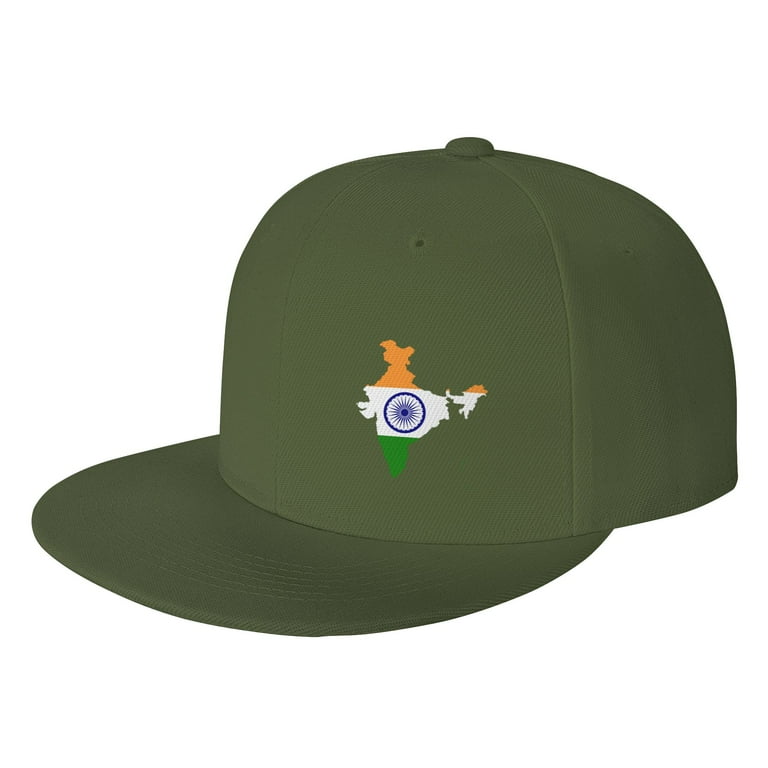 TEQUAN Flat Brim Hat Snapback Hats India Geography Map Flag Pattern Adjustable Men Baseball Cap Green