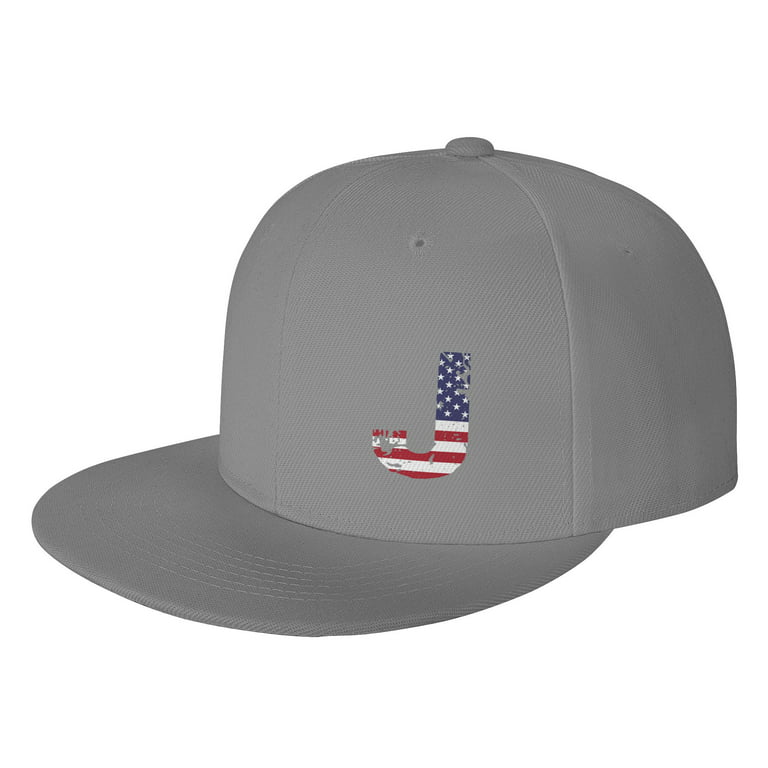 TEQUAN Flat Brim Hat Snapback Hats, Letter J America Usa Flag