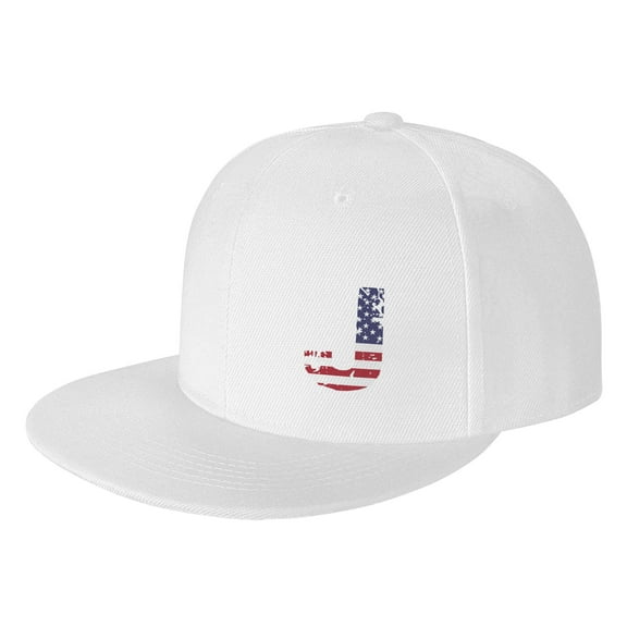 TEQUAN Flat Brim Hat Snapback Hats, Letter J America Usa Flag Pattern Adjustable Men Baseball Cap (White)