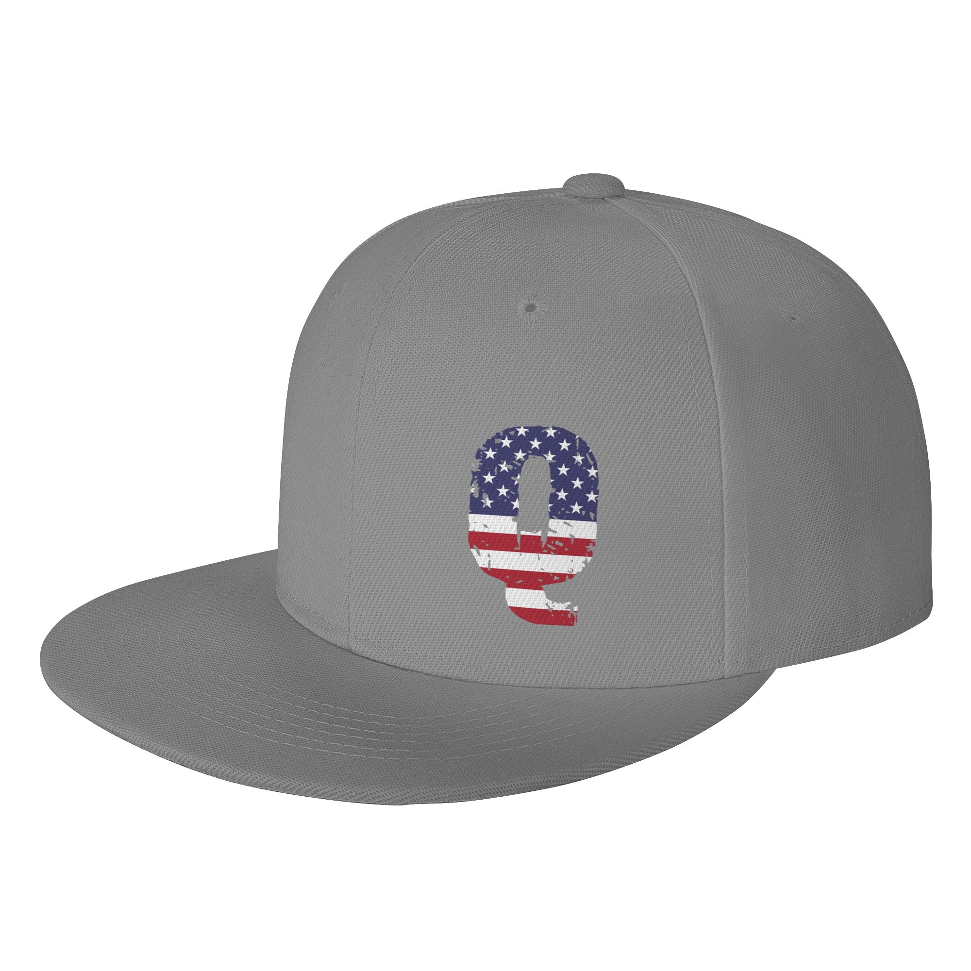TEQUAN Flat Brim Hat Snapback Hats Letter Q Usa Flag Stickers