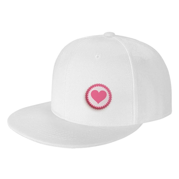 TEQUAN Flat Brim Hat Snapback Hats, Pink Heart Valentine Love Pattern Adjustable Men Baseball Cap (White)