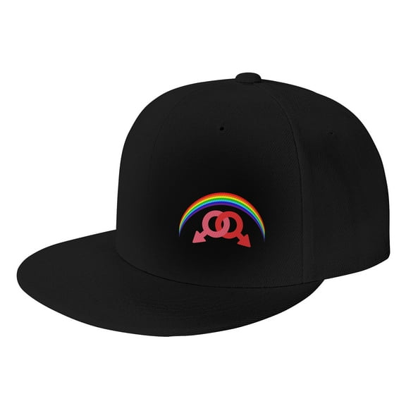 TEQUAN Flat Brim Hat Snapback Hats, Rainbow LGBT Pattern Adjustable Men Baseball Cap (Black)