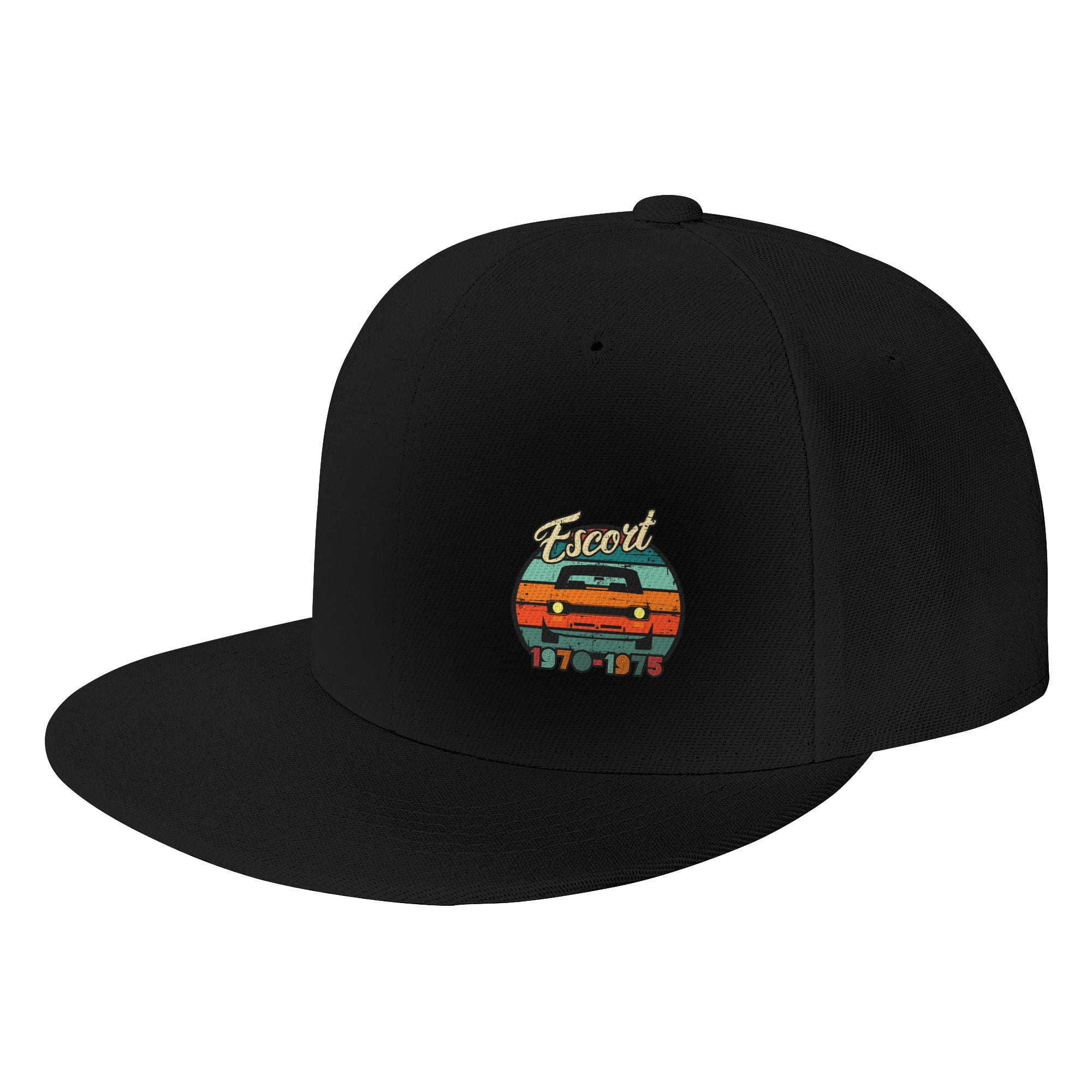 TEQUAN Flat Brim Hat Snapback Hats, Retro 70s Car Pattern Adjustable Men  Baseball Cap (Black)