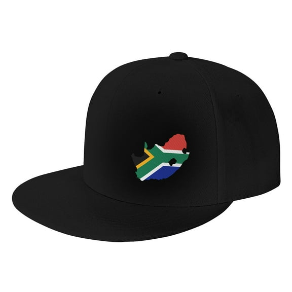 TEQUAN Flat Brim Hat Snapback Hats, South Africa Map Flag Pattern Adjustable Men Baseball Cap (Black)