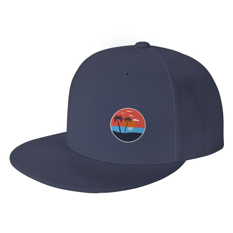TEQUAN Flat Brim Hat Snapback Hats, Summer Beach Sunset Palm Trees Pattern  Adjustable Men Baseball Cap (Blue)