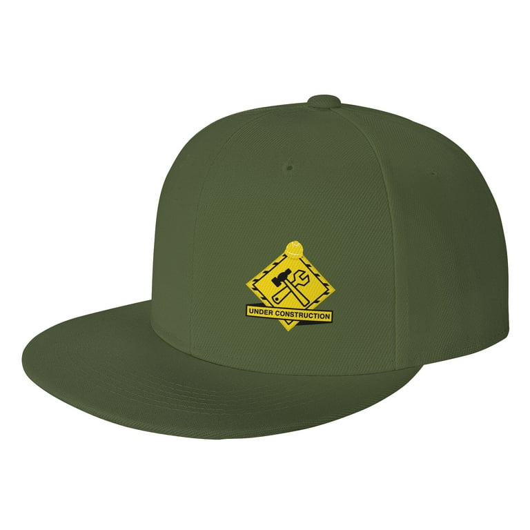 TEQUAN Flat Brim Hat Snapback Hats, Under Construction Building Pattern  Adjustable Men Baseball Cap (Green)