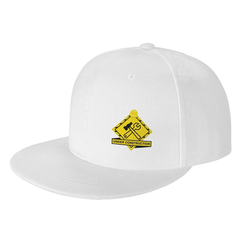 TEQUAN Flat Brim Hat Snapback Hats, Under Construction Building Pattern  Adjustable Men Baseball Cap (White)