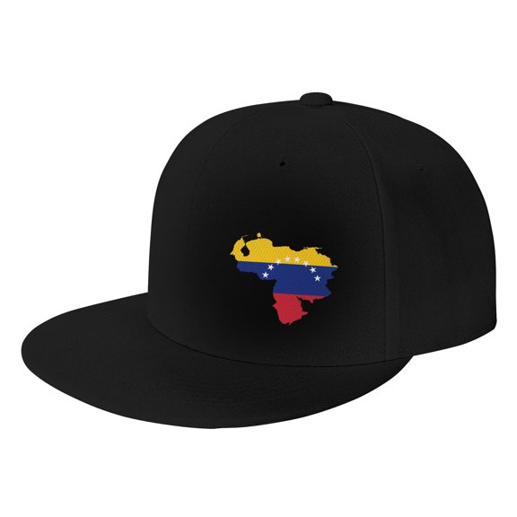 TEQUAN Flat Brim Hat Snapback Hats, Venezuela Map Flag Pattern Adjustable Men Baseball Cap (Black)