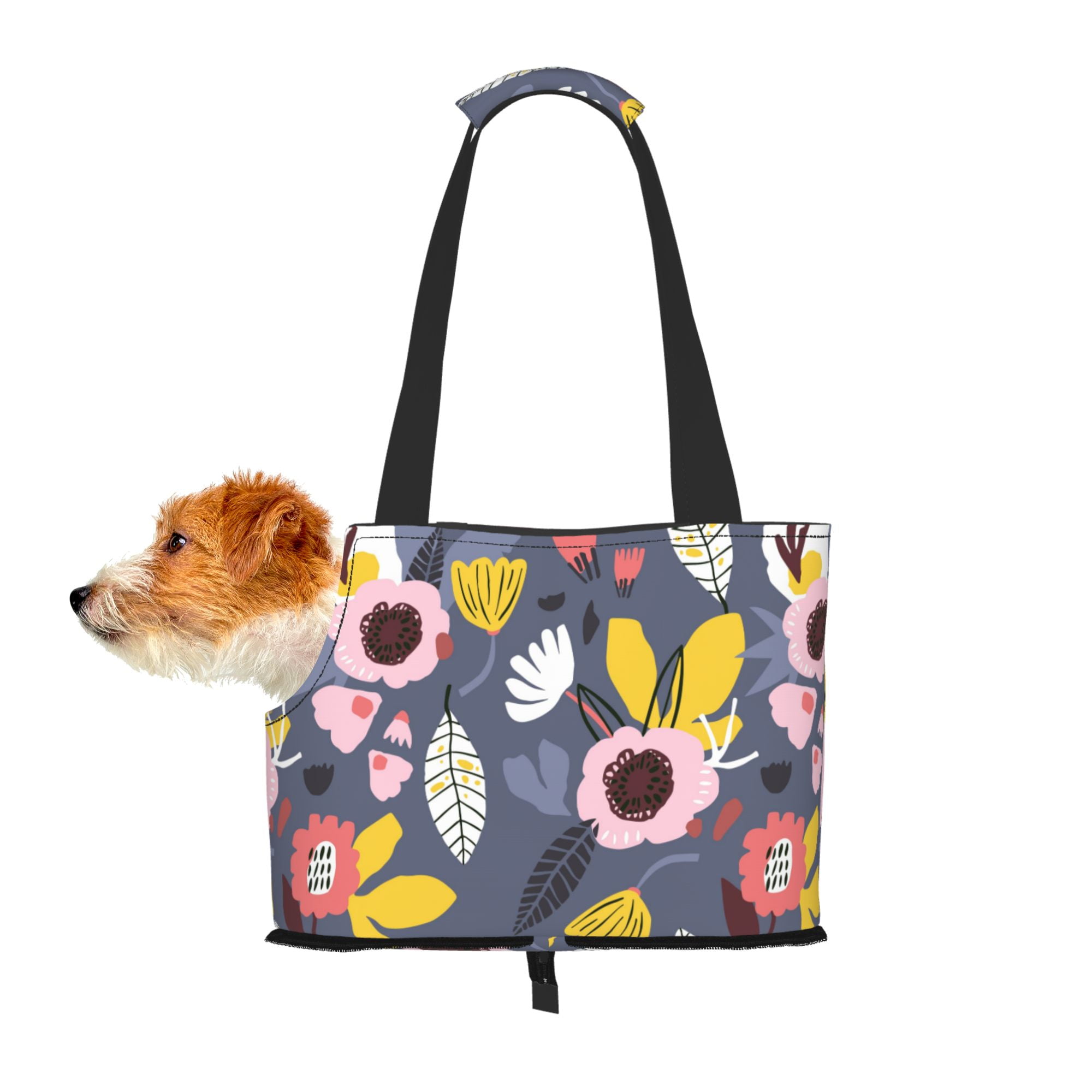 TEQUAN Foldable Dog Purse Carrier, Collapsible Blue Floral Watercolor