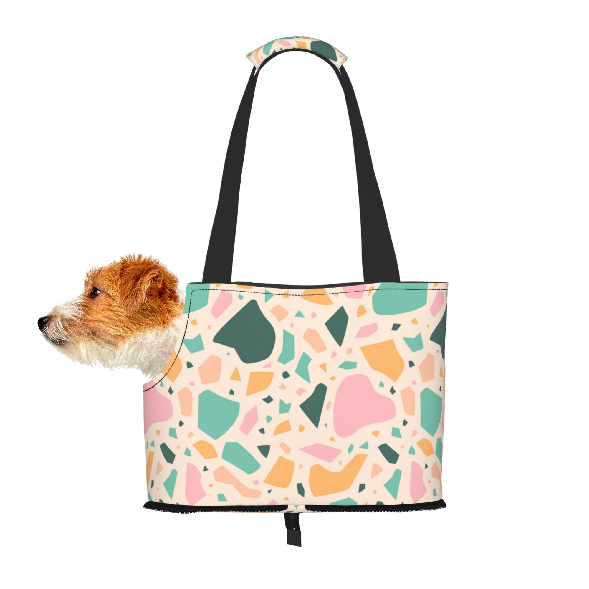 TEQUAN Foldable Dog Purse Carrier, Collapsible Modern Colorful Terrazzo