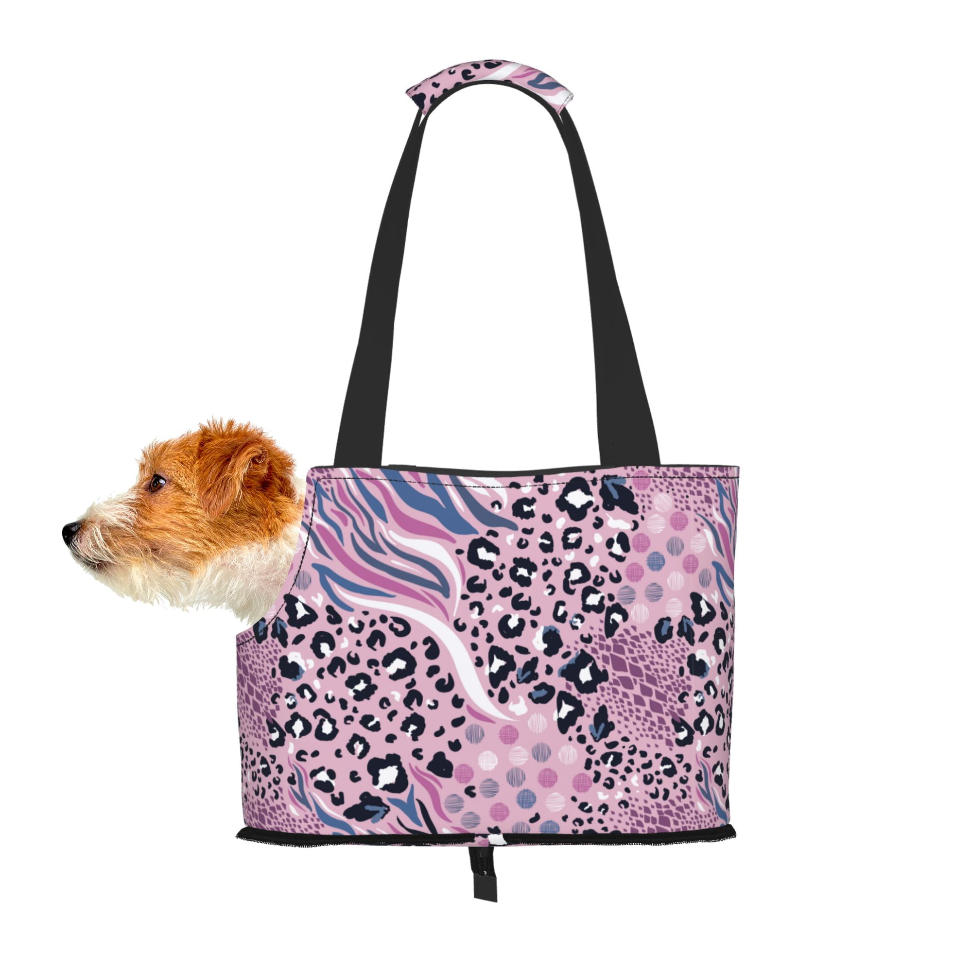 TEQUAN Foldable Dog Purse Carrier, Collapsible Pink Animals Skin