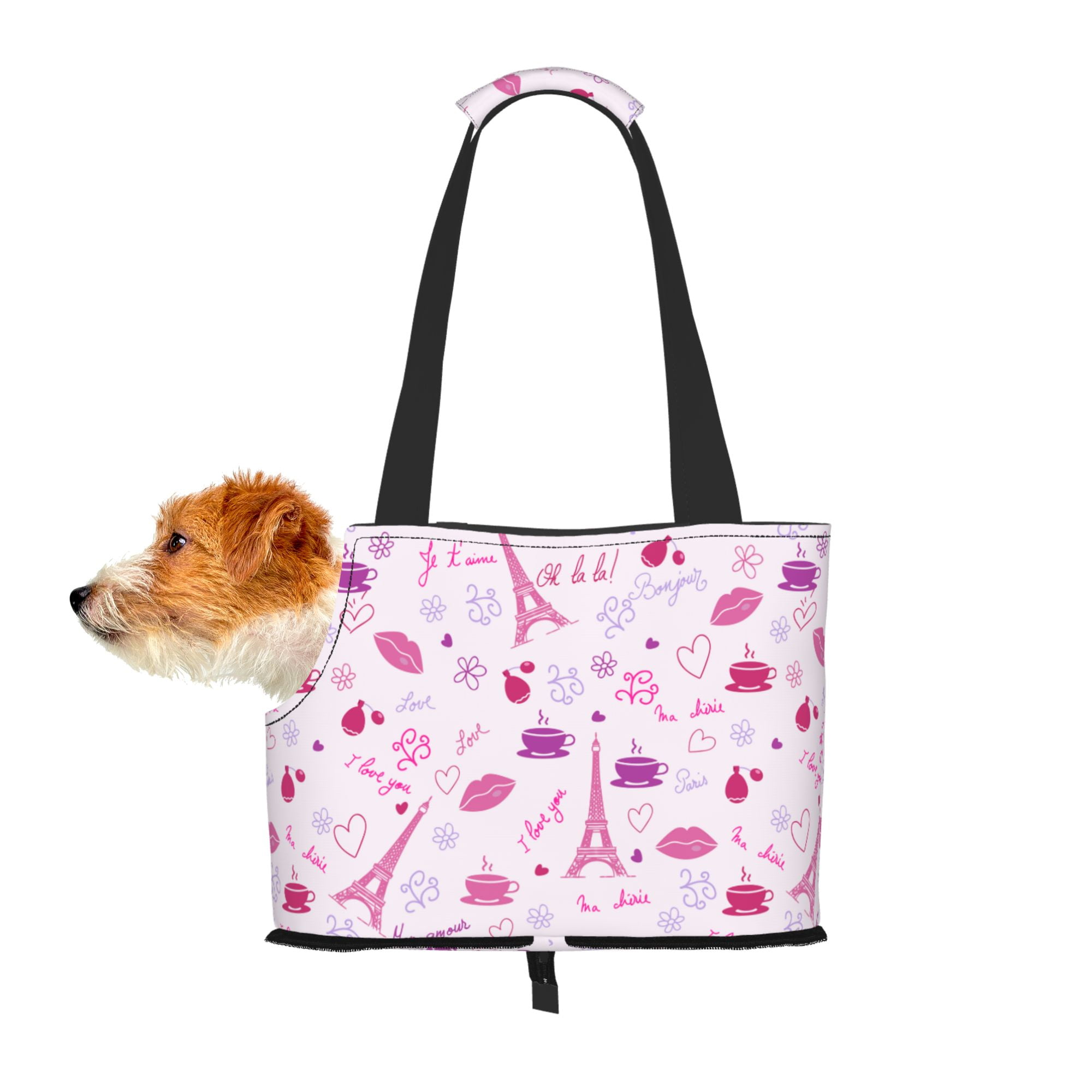 TEQUAN Foldable Dog Purse Carrier, Collapsible Pink Valentine Paris