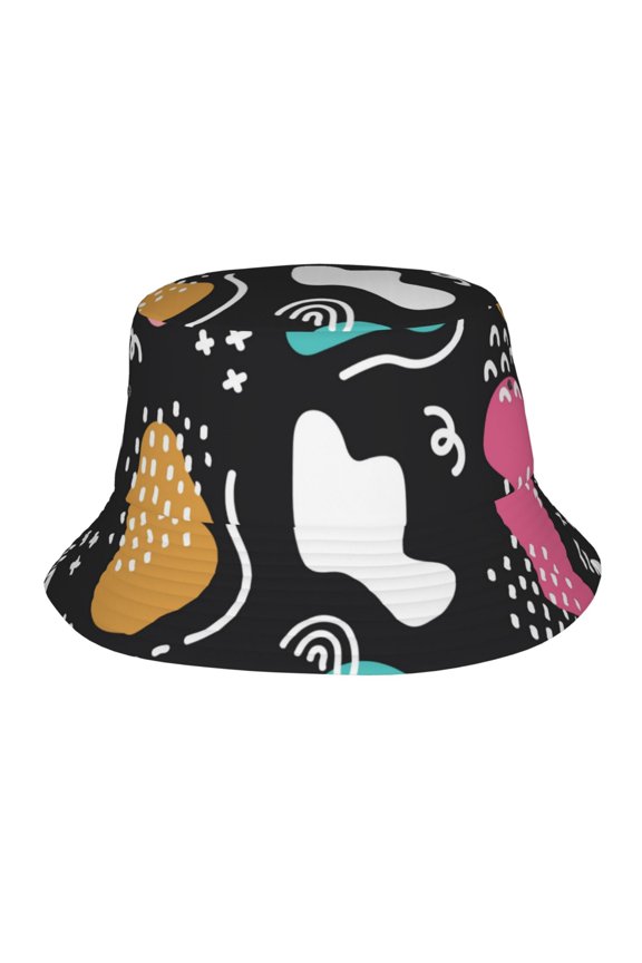 Foldable Polyester Adult Bucket Hat Abstract Colorful Coud Rain Doodle Prints Sun Beach Fishing Outdoor Cap Unisex