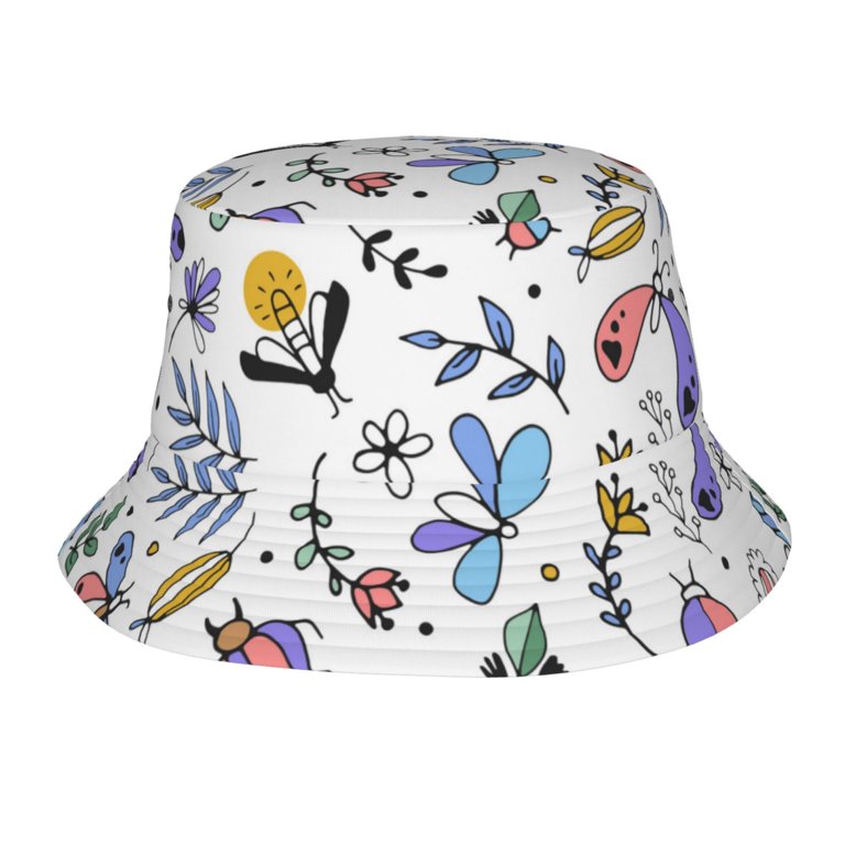 Unisex Floral Print Bucket Hat Sun Protection Foldable Travel Fishing Dianhelloya Floral Print Unisex Bucket Hat, Portable Vintage  main image 3