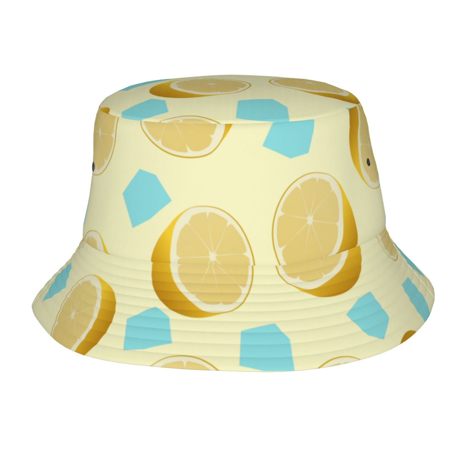 TEQUAN Foldable Polyester Adult Bucket Hat Lemon Citrus Ice Fruit Backdrop  Prints Sun Beach Fishing Outdoor Cap Unisex